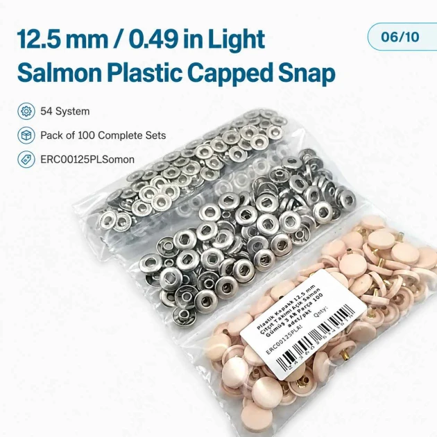 12.5 mm / 0.49 in 54 System Light Salmon Plastic Capped Snap Fastener for babywear and children's apparel