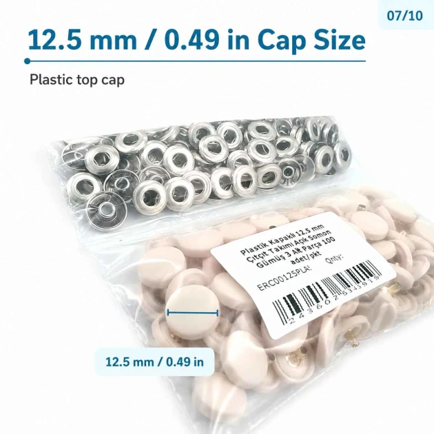 12.5 mm / 0.49 in 54 System Light Salmon Plastic Capped Snap Fastener for babywear and children's apparel