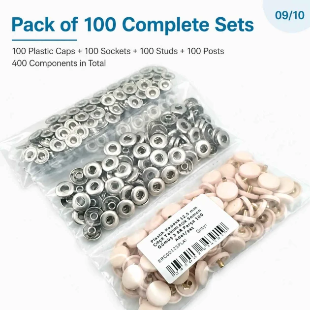 12.5 mm / 0.49 in 54 System Light Salmon Plastic Capped Snap Fastener for babywear and children's apparel