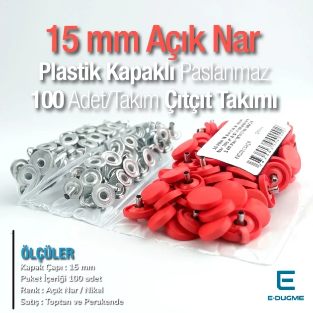 Snap Fastener Set 15 mm - 0,59" Plastic Cover Light Pomegranate 100 pcs/pack ERC0015PLANar