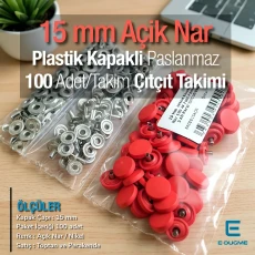 Çıtçıt Takımı 15 mm Plastik Kapaklı Açık Nar 100 adet/pkt ERC0015PLANar