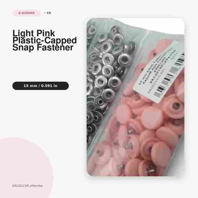 15 mm / 0.591 in Light Pink Plastic-Capped Snap Fastener for garments, bags, and home textiles