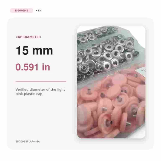 15 mm / 0.591 in Light Pink Plastic-Capped Snap Fastener for garments, bags, and home textiles