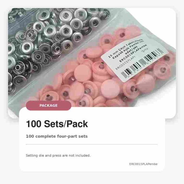 15 mm / 0.591 in Light Pink Plastic-Capped Snap Fastener for garments, bags, and home textiles