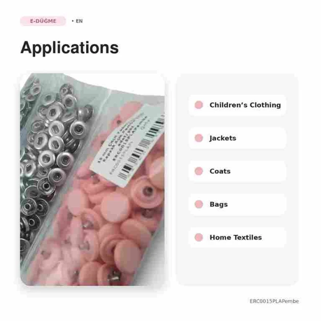 15 mm / 0.591 in Light Pink Plastic-Capped Snap Fastener for garments, bags, and home textiles