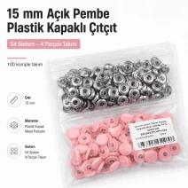 15 mm / 0.591 in Light Pink Plastic-Capped 54 System Snap Fastener, 100 Sets ERC0015PLAPembe