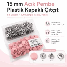 15 mm 54 Sistem Açık Pembe Plastik Kapaklı Çıtçıt 100 Takım ERC0015PLAPembe