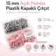 15 mm Açık Pembe Plastik Kapaklı Çıtçıt, 100 Takım, 54 Sistem, Çocuk Giyimi, Mont, Çanta, Ev Tekstili