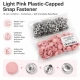 15 mm Açık Pembe Plastik Kapaklı Çıtçıt, 100 Takım, 54 Sistem, Çocuk Giyimi, Mont, Çanta, Ev Tekstili