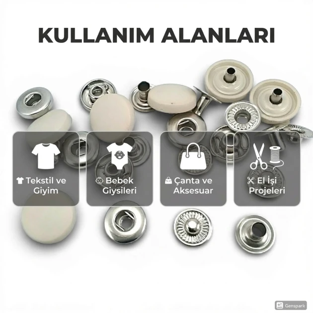 15 mm Plastik Kapaklı Açık Bej Çıtçıt Takımı 100 adet/pkt ERC0015PLAbej