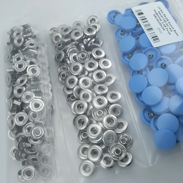 15 mm Plastik Kapaklı Çıtçıt Takımı Bebe Mavisi 100 adet/pkt ERC0015PLBBlue