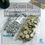 Snap Fastener Set with 0,59" - 15 mm Plastic Cover Biege 100 pieces/pack ERC0015PLBej