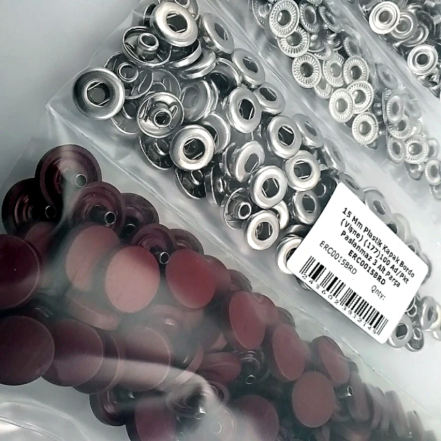 Snap Fastener Set 15 mm - 0,59" Plastic Cover Burgundy 100 pcs/pack ERC0015PLBrd
