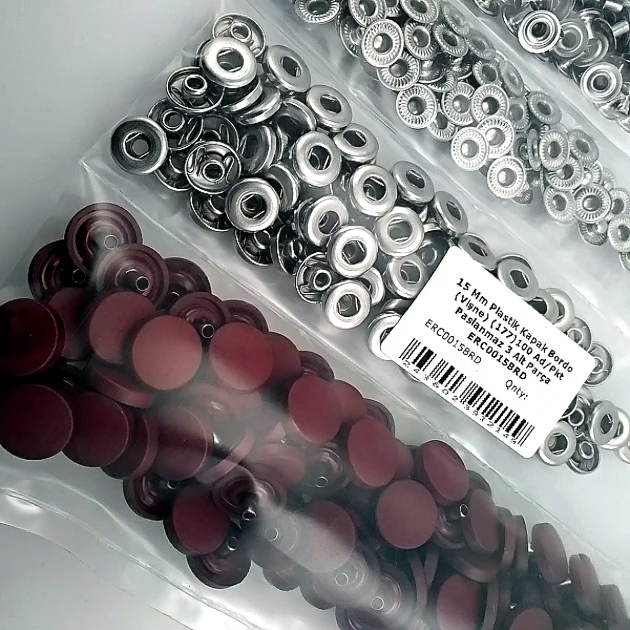Snap Fastener Set 15 mm - 0,59" Plastic Cover Burgundy 100 pcs/pack ERC0015PLBrd
