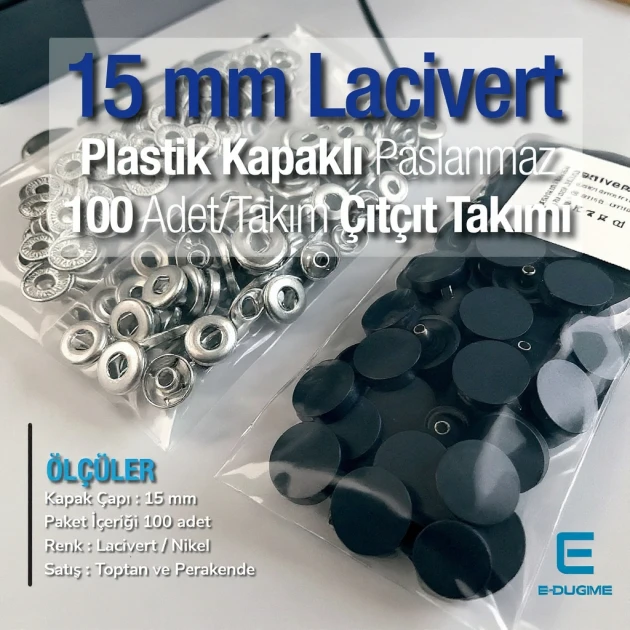 Çıtçıt Takımı 15 mm Plastik Lacivert Kapaklı 100 adet/pkt ERC0015PLDBlue