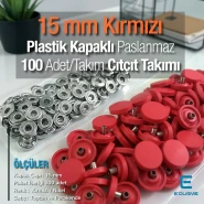 15 mm Snap Fastener Set with 0,59" Plastic Cover Red 100 pieces/pack ERC0015PLDRed