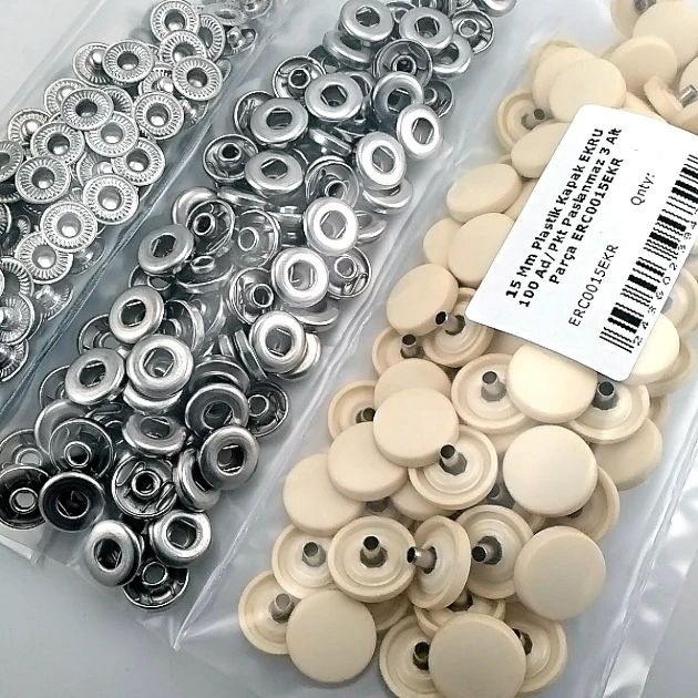 Snap Fastener Set 15 mm - 0,59" Plastic Cover Ecru 100 pcs/pack ERC0015PLEcru