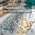 Çıtçıt Takımı 15 mm Plastik Kapaklı Ekru 100 adet/pkt ERC0015PLEcru