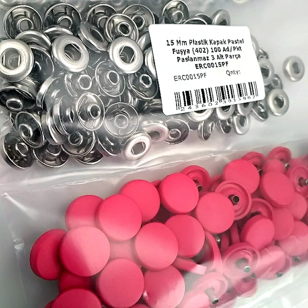 Snap Fastener Set with 15 mm - 0,59" Plastic Cover Fuchsia 100 pieces/pack ERC0015PLFsy