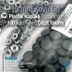 Çıtçıt Takımı 15 mm Plastik Kapaklı Koyu Gri 100 adet/pkt ERC0015PLKGri