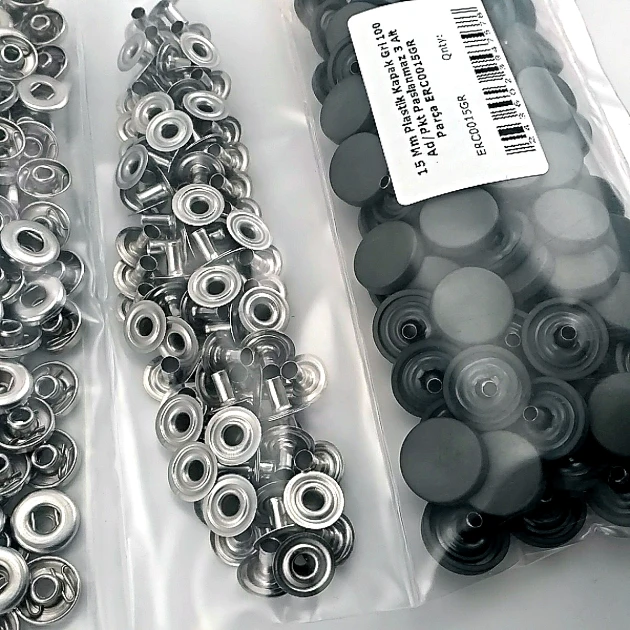 Çıtçıt Takımı 15 mm Plastik Kapaklı Koyu Gri 100 adet/pkt ERC0015PLKGri