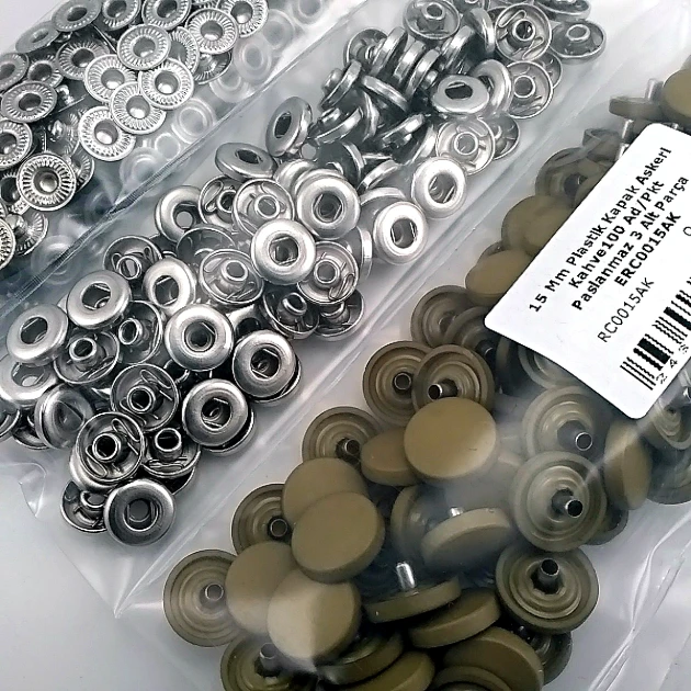 Çıtçıt Takımı 15 mm Plastik Kapaklı Kahve Haki 100 adet/pkt ERC0015PLKHaki