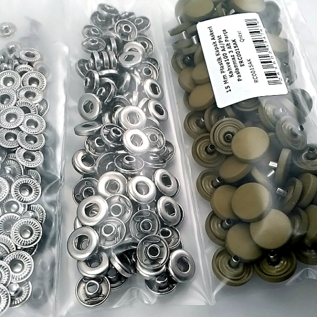 Çıtçıt Takımı 15 mm Plastik Kapaklı Kahve Haki 100 adet/pkt ERC0015PLKHaki