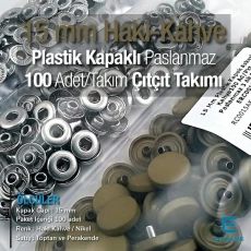 Çıtçıt Takımı 15 mm Plastik Kapaklı Kahve Haki 100 adet/pkt ERC0015PLKHaki