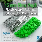 Çıtçıt Takımı 15 mm Plastik Kapaklı Elma Yeşili 100 adet/pkt ERC0015PLLgrn