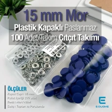 Çıtçıt Takımı 15 mm Plastik Kapaklı Mor 100 adet/pkt ERC0015PLMor
