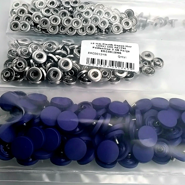 Çıtçıt Takımı 15 mm Plastik Kapaklı Mor 100 adet/pkt ERC0015PLMor