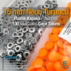 Snap Fastener Set 15 mm - 0,59" with Plastic Cover Neon Orange 100 pieces/pack ERC0015PLNOrange