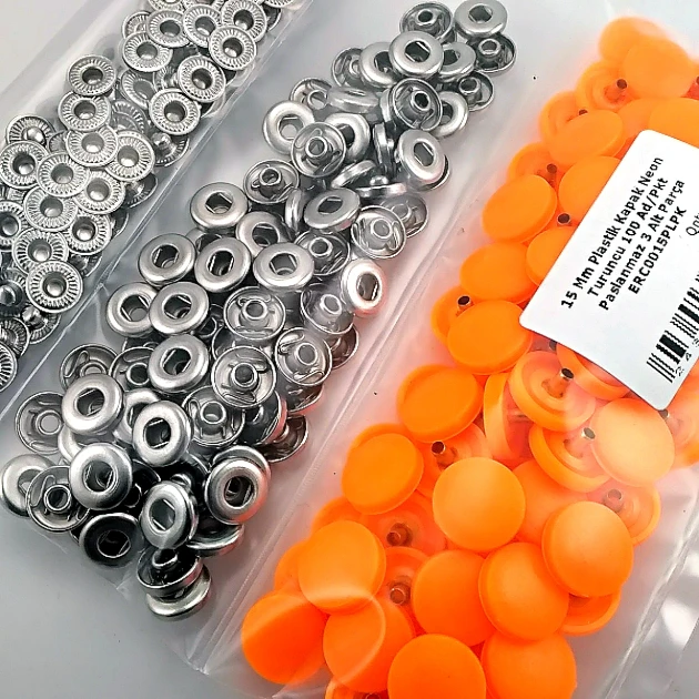 Snap Fastener Set 15 mm - 0,59" with Plastic Cover Neon Orange 100 pieces/pack ERC0015PLNOrange