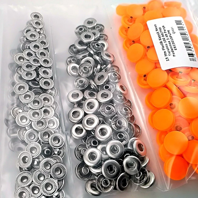Snap Fastener Set 15 mm - 0,59" with Plastic Cover Neon Orange 100 pieces/pack ERC0015PLNOrange