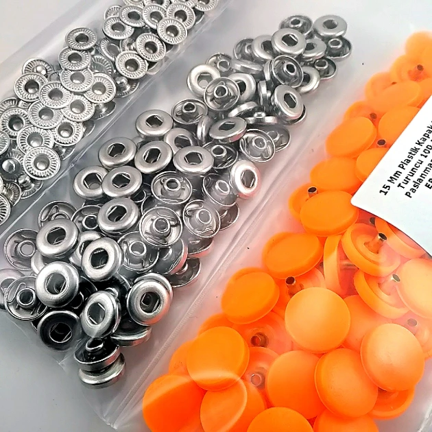 Snap Fastener Set 15 mm - 0,59" with Plastic Cover Neon Orange 100 pieces/pack ERC0015PLNOrange