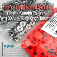 15 mm Snap Fastener Set with 0,59" Plastic Cover Neon Pink 100 pieces/pack ERC0015PLNPink