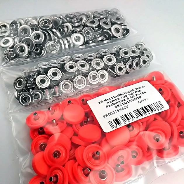 Snap Fastener Set 15 mm - 0,59" Plastic Cover Neon Pink 100 pcs/pack ERC0015PLNPink