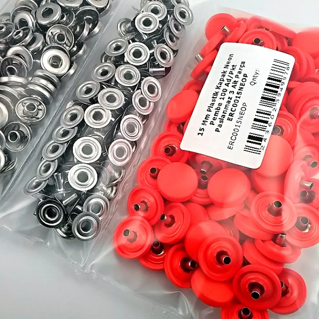 Snap Fastener Set 15 mm - 0,59" Plastic Cover Neon Pink 100 pcs/pack ERC0015PLNPink