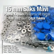 15 mm - 0,59" Snap Fastener Set With Plastic Cap Pot Blue 100 pieces/pack ERC0015PLSMavi