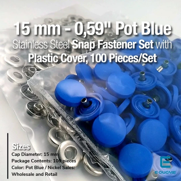 Pot Blue Snap Fastener 15 mm - 0,59" Set with Plastic Cap 100 pieces/pack ERC0015PLSMavi