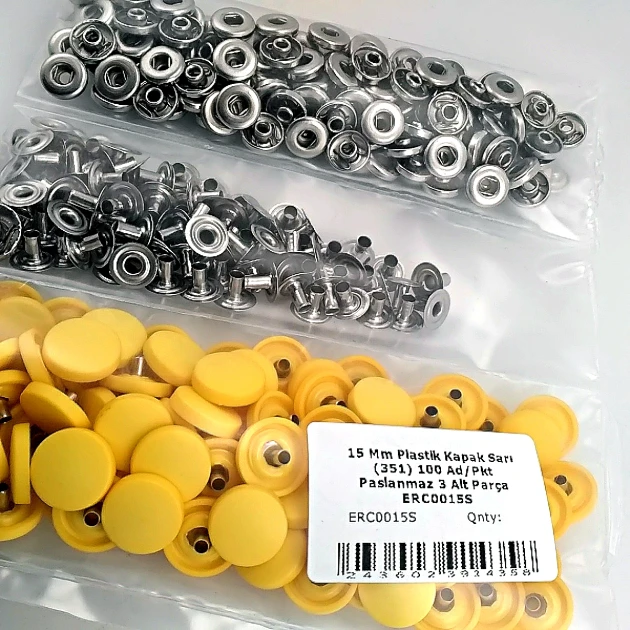 Çıtçıt Takımı 15 mm Plastik Kapaklı Sarı 100 adet/pkt ERC0015PLSari