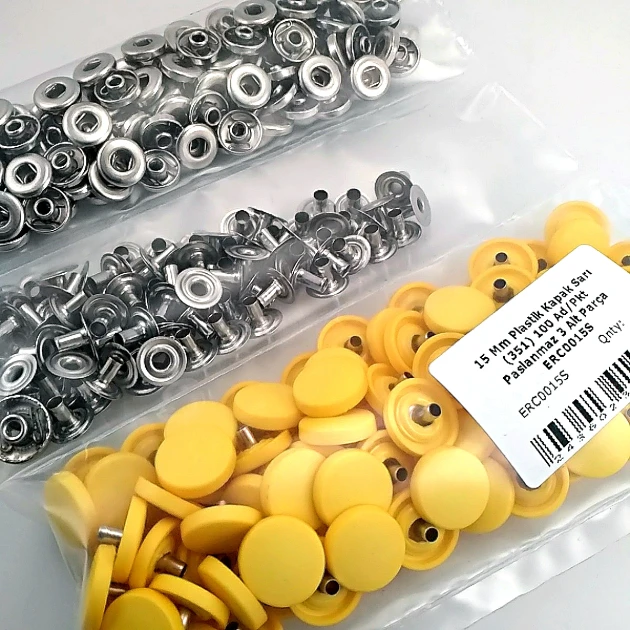 Çıtçıt Takımı 15 mm Plastik Kapaklı Sarı 100 adet/pkt ERC0015PLSari