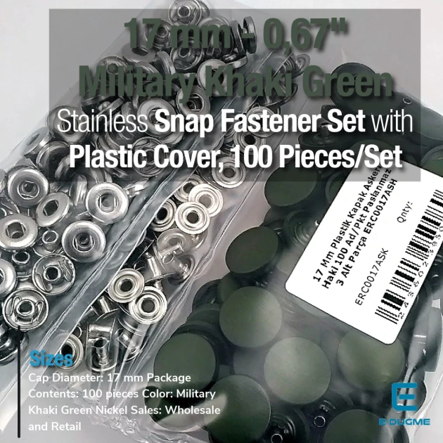 17 mm - 0,67" Military Khaki Green Plastic Cap Snap Fastener Set with 100 pieces/pack ERC0017PLAHYesil