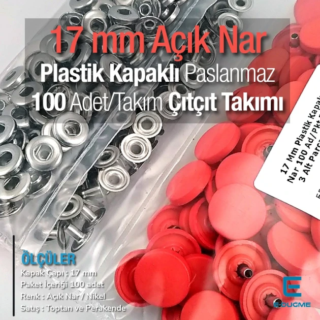 Plastik Kapaklı Çıtçıt Takımı 17 mm Açık Nar 100 adet/pkt ERC0017PLANar
