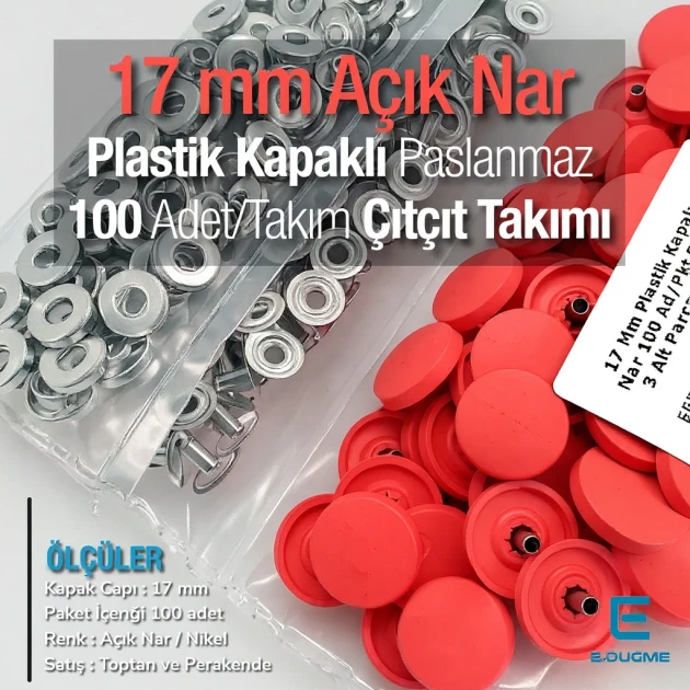 Plastik Kapaklı Çıtçıt Takımı 17 mm Açık Nar 100 adet/pkt ERC0017PLANar