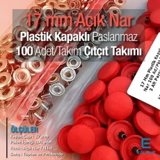 Plastik Kapaklı Çıtçıt Takımı 17 mm Açık Nar 100 adet/pkt ERC0017PLANar