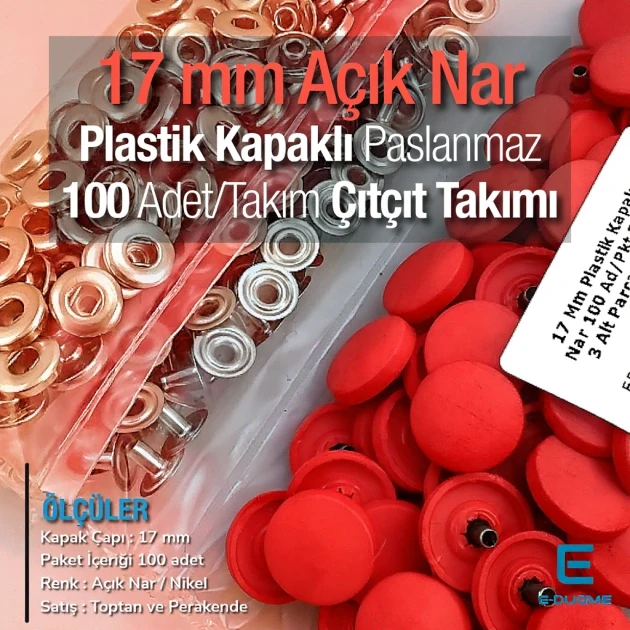 Plastik Kapaklı Çıtçıt Takımı 17 mm Açık Nar 100 adet/pkt ERC0017PLANar