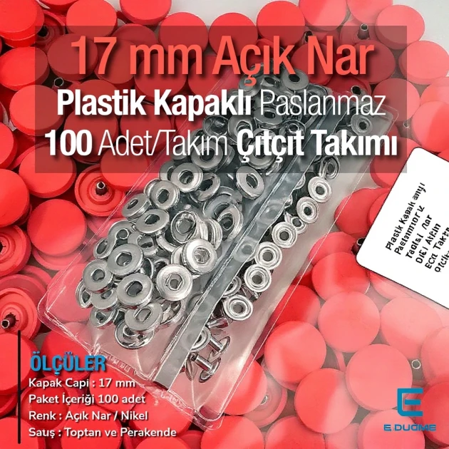 Plastik Kapaklı Çıtçıt Takımı 17 mm Açık Nar 100 adet/pkt ERC0017PLANar