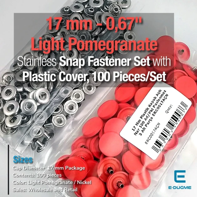 Plastik Kapaklı Çıtçıt Takımı 17 mm Açık Nar 100 adet/pkt ERC0017PLANar