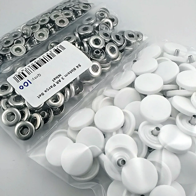17 mm - 0,67" White Plastic Cap Snap Fastener Set with 100 pieces/pack ERC0017PLBeyaz